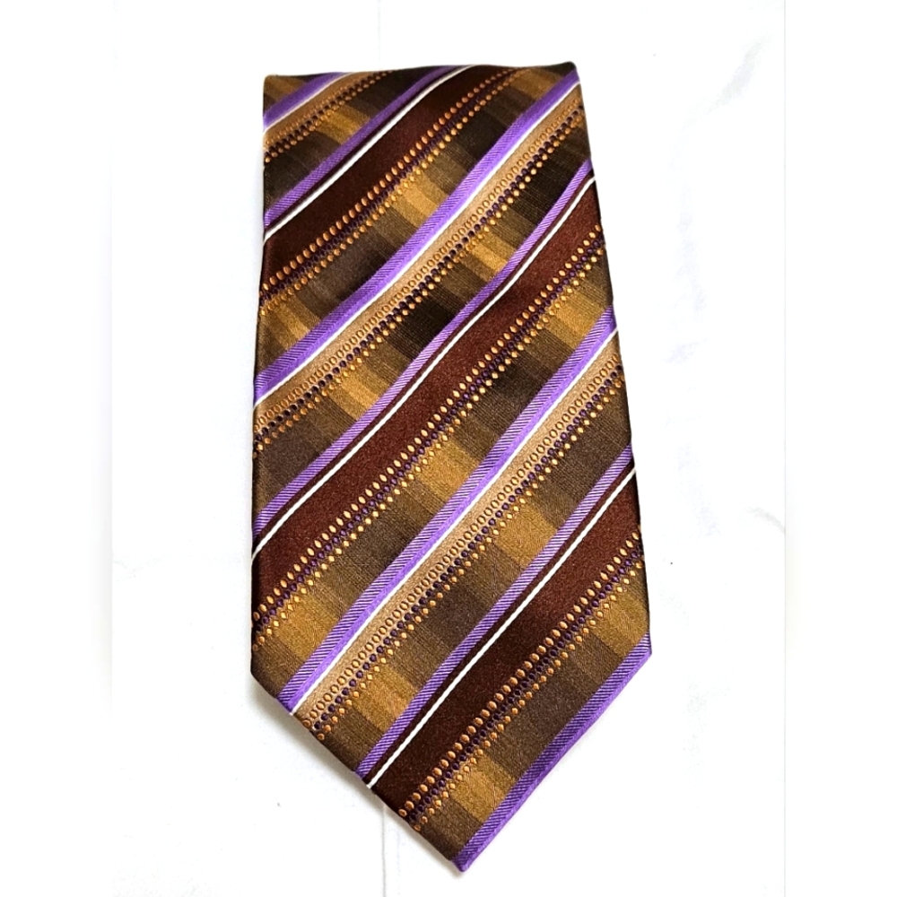 Steve Harvey Collection Men's All Silk Hand Made Neck Time 59"x4" Brown & Purple